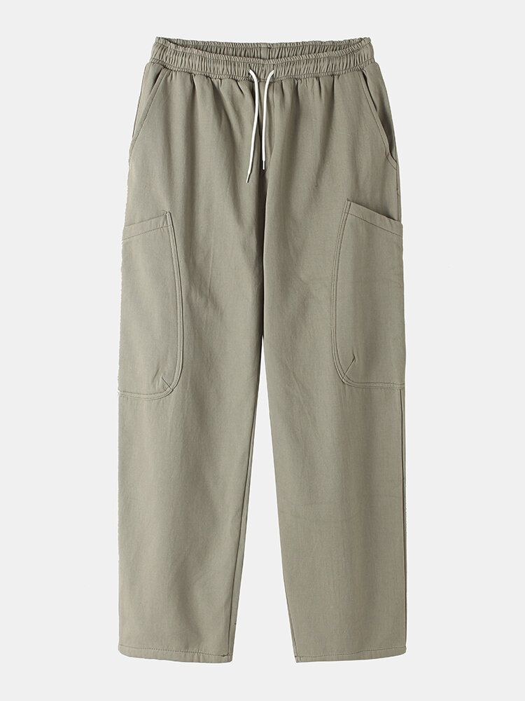 Pantalones Harén Casuales De Algodón Con Cintura Con Cordón Grueso Y Multibolsillos Para Hombre