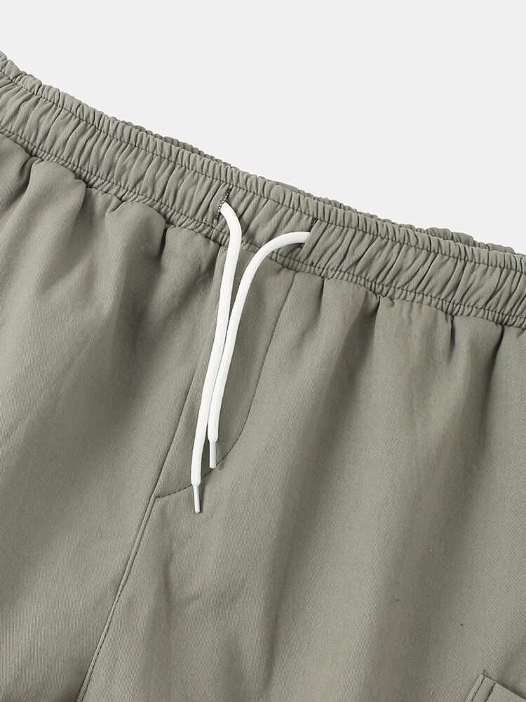 Pantalones Harén Casuales De Algodón Con Cintura Con Cordón Grueso Y Multibolsillos Para Hombre