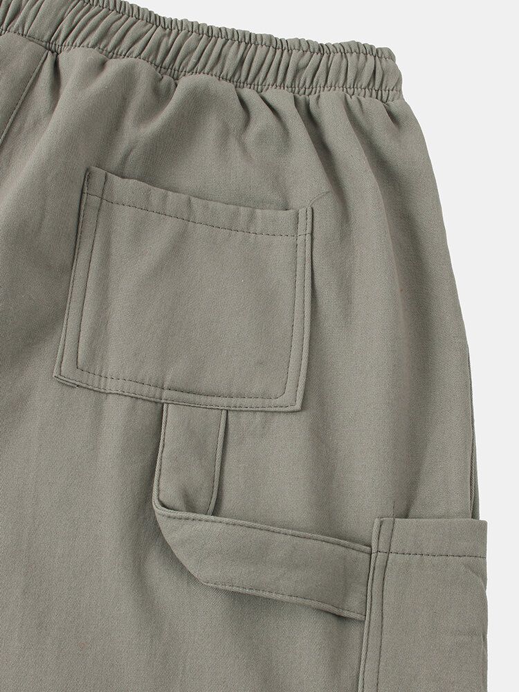 Pantalones Harén Casuales De Algodón Con Cintura Con Cordón Grueso Y Multibolsillos Para Hombre