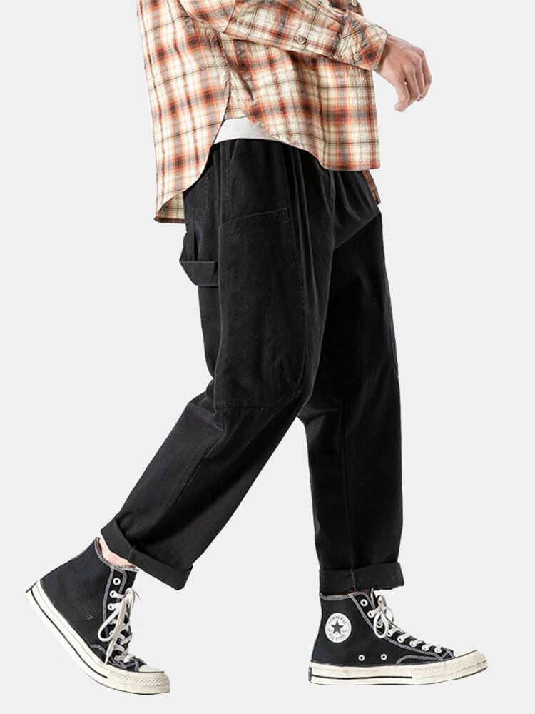 Pantalones Harén Casuales De Algodón Con Cintura Con Cordón Grueso Y Multibolsillos Para Hombre