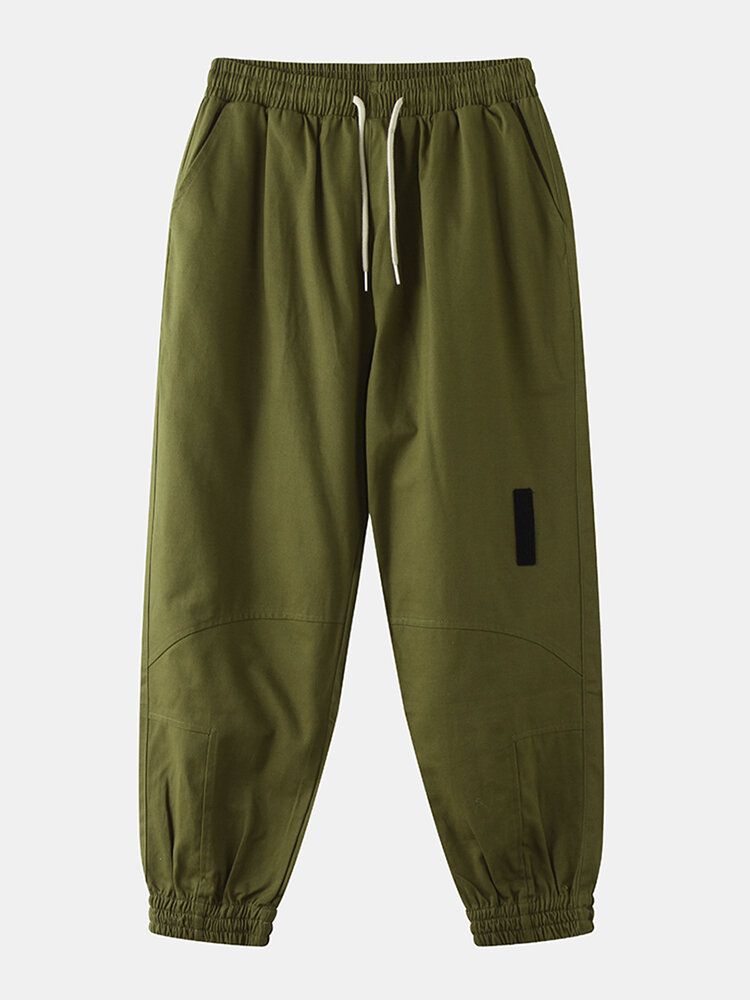 Pantalones Harén Casuales De Color Sólido Con Cordón Y Bolsillo Para Hombre