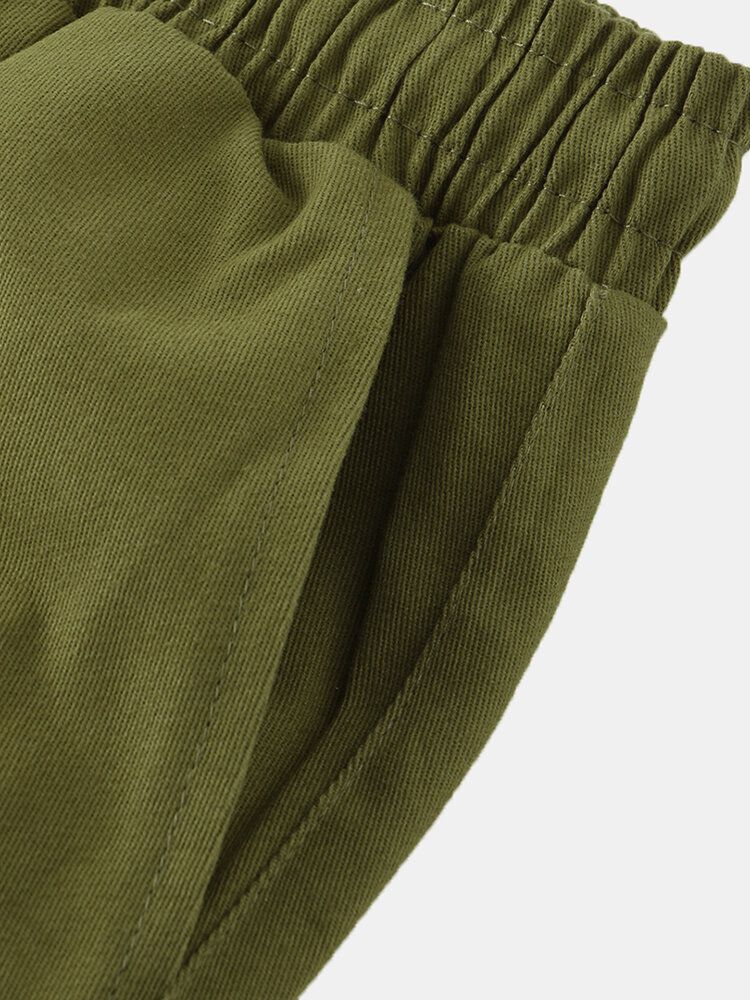 Pantalones Harén Casuales De Color Sólido Con Cordón Y Bolsillo Para Hombre