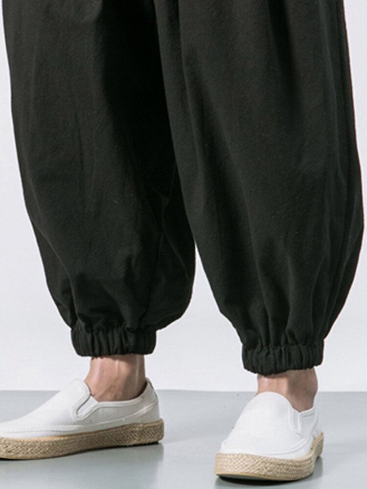 Pantalones De Harén Casuales Con Cordón De Ajuste Holgado Y Holgados Cómodos De Algodón Para Hombres