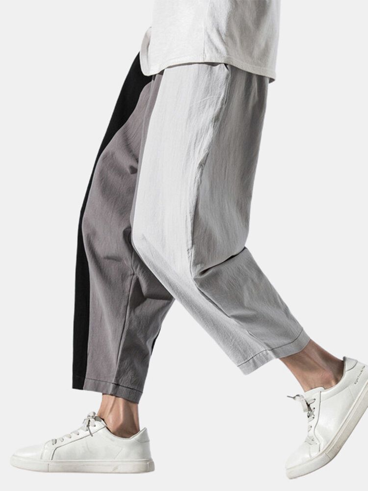 Pantalones Harén Casuales Con Cordón De Retazos Para Hombre Con Bolsillo