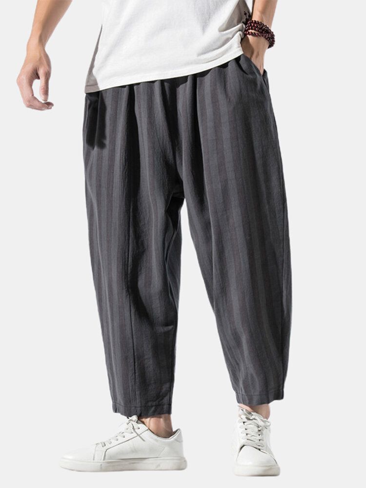 Pantalones Harén Casuales Con Cordón De Retazos Para Hombre Con Bolsillo