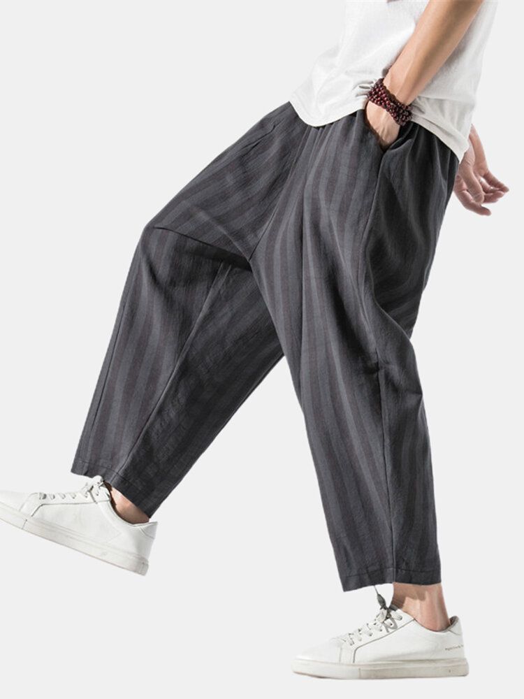 Pantalones Harén Casuales Con Cordón De Retazos Para Hombre Con Bolsillo