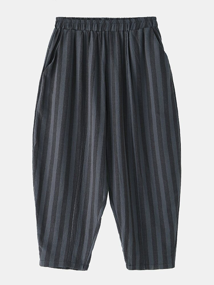 Pantalones Harén Casuales Con Cordón De Retazos Para Hombre Con Bolsillo