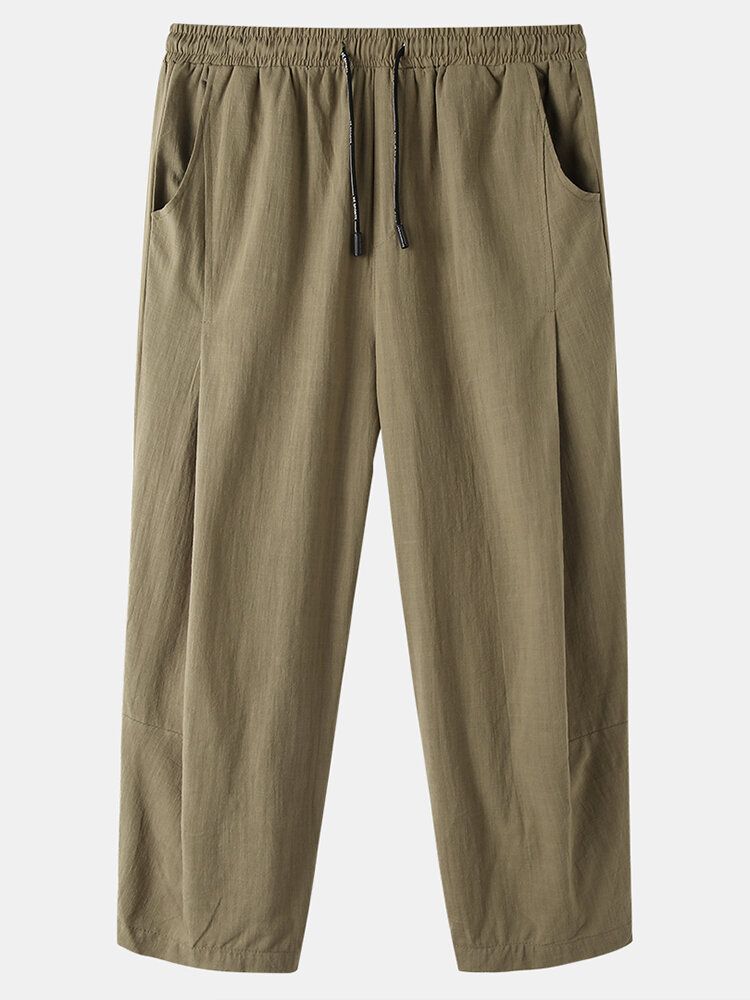 Pantalones De Harén De Cintura Con Cordón Elástico Informal Suelto De Color Sólido De Algodón Para Hombre