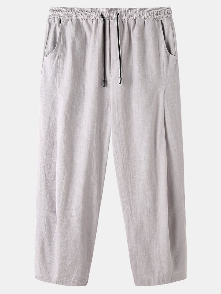 Pantalones De Harén De Cintura Con Cordón Elástico Informal Suelto De Color Sólido De Algodón Para Hombre