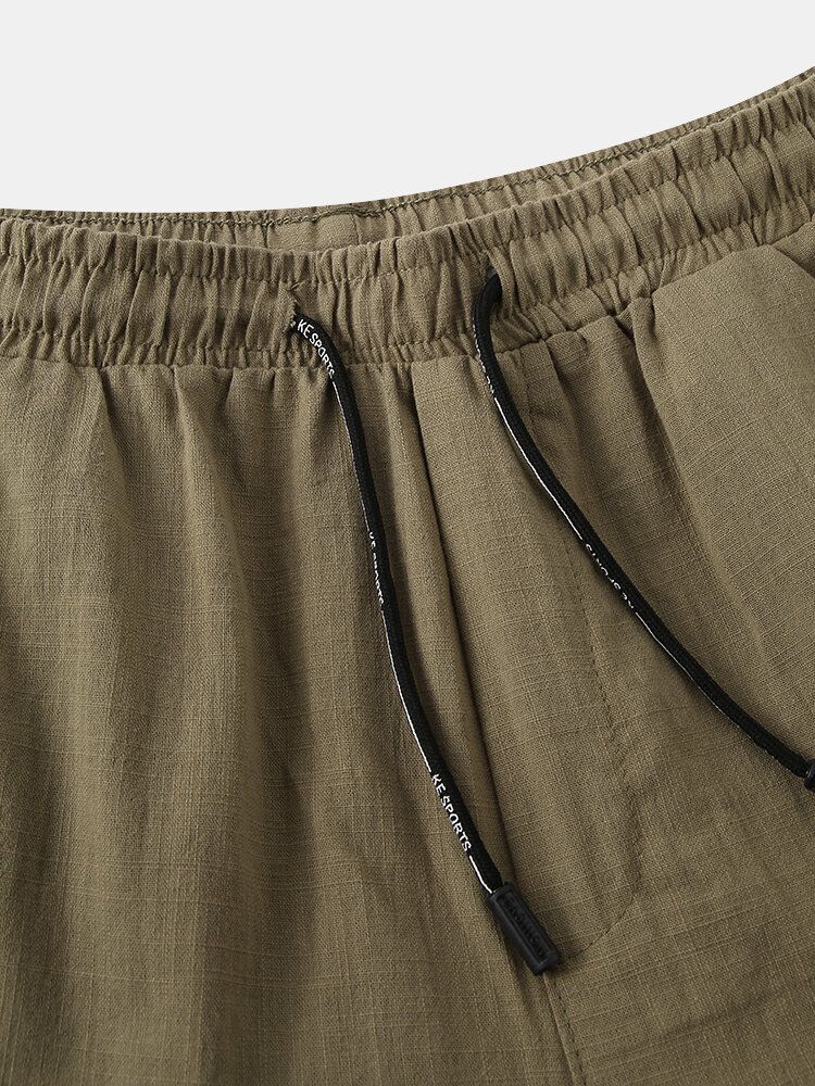 Pantalones De Harén De Cintura Con Cordón Elástico Informal Suelto De Color Sólido De Algodón Para Hombre