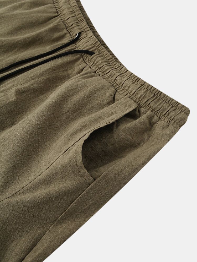 Pantalones De Harén De Cintura Con Cordón Elástico Informal Suelto De Color Sólido De Algodón Para Hombre