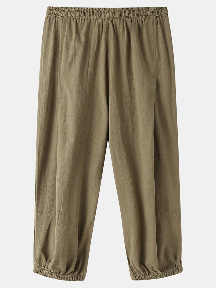 Pantalones De Harén De Cintura Con Cordón Elástico Informal Suelto De Color Sólido De Algodón Para Hombre