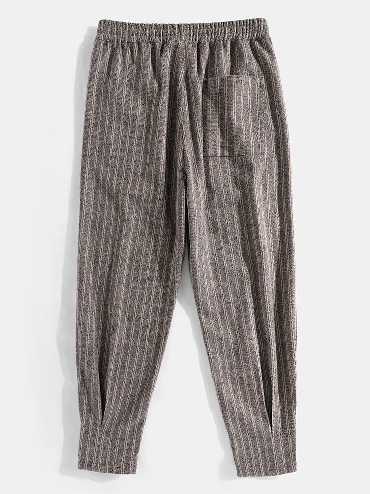 Pantalones Harén De Cintura Con Cordón Informal A Rayas Vintage Para Hombre