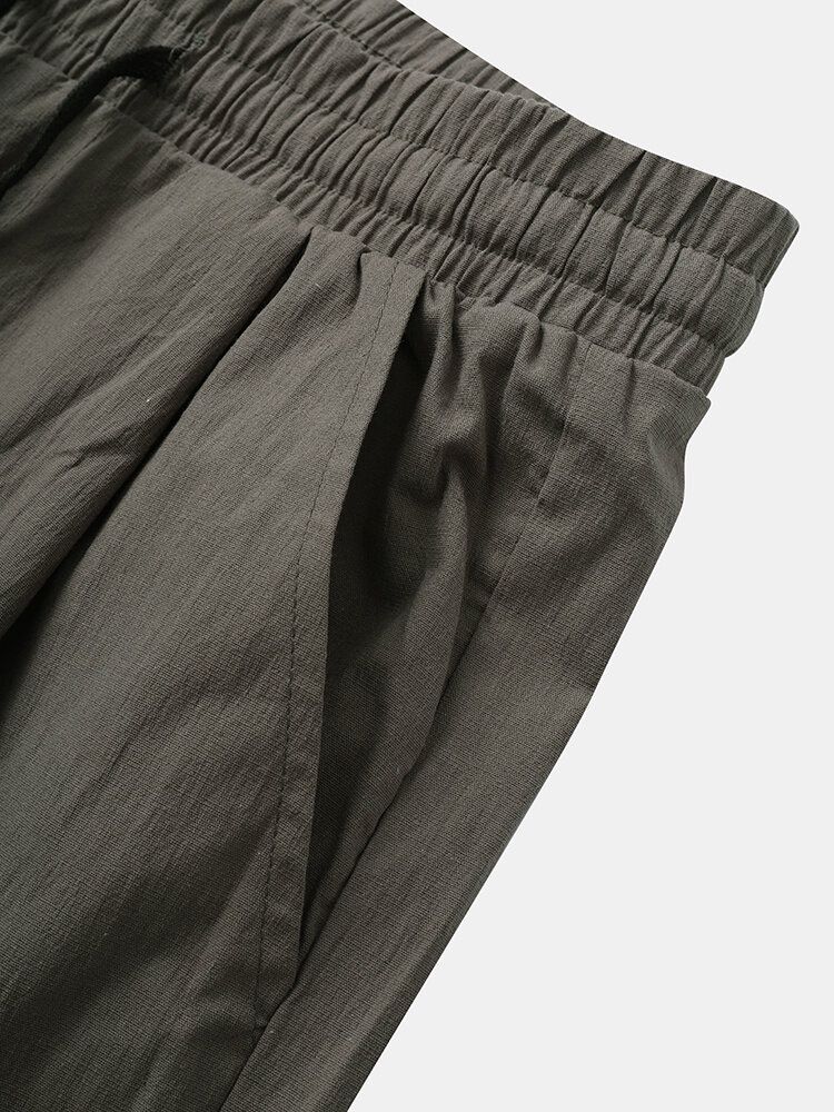 Pantalones De Harén De Cintura Elástica Holgada Informal De Color Sólido De Algodón Para Hombre