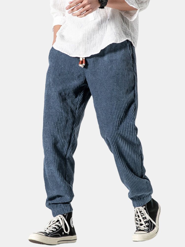 Pantalones De Harén De Cintura Media Con Cordón De Algodón De Diseño De Pana Para Hombre