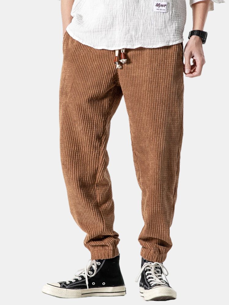 Pantalones De Harén De Cintura Media Con Cordón De Algodón De Diseño De Pana Para Hombre