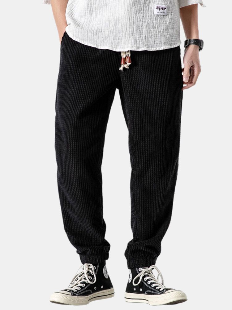 Pantalones De Harén De Cintura Media Con Cordón De Algodón De Diseño De Pana Para Hombre