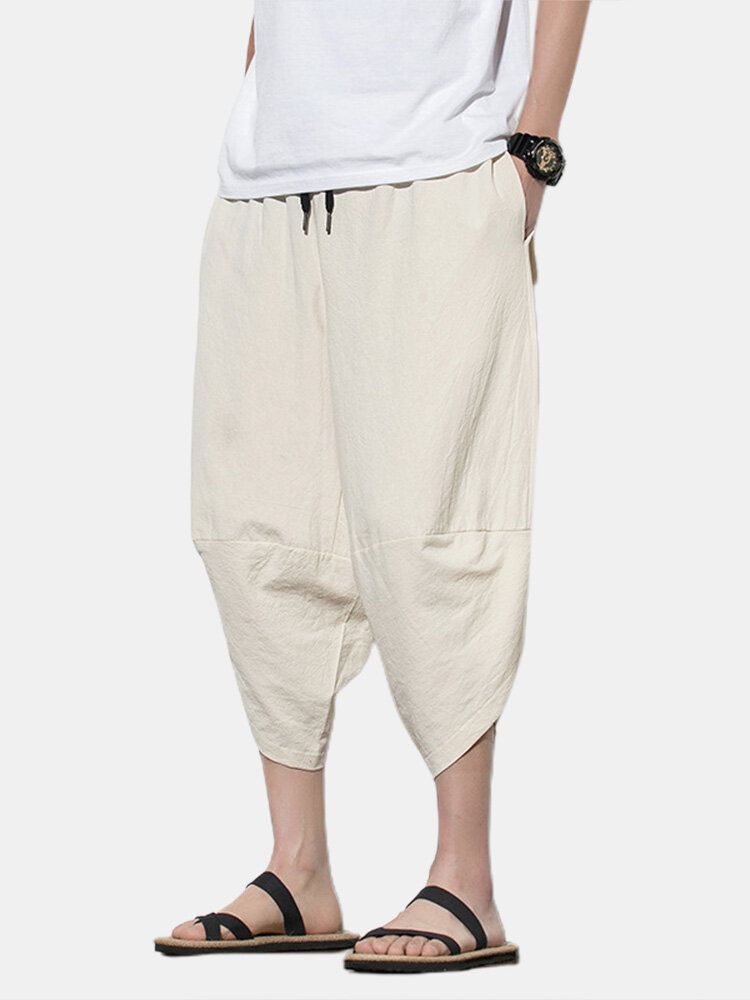 Pantalones De Harén De Cintura Suelta Con Cordón Suelto Informal Estilo Breve Para Hombre De Color Sólido