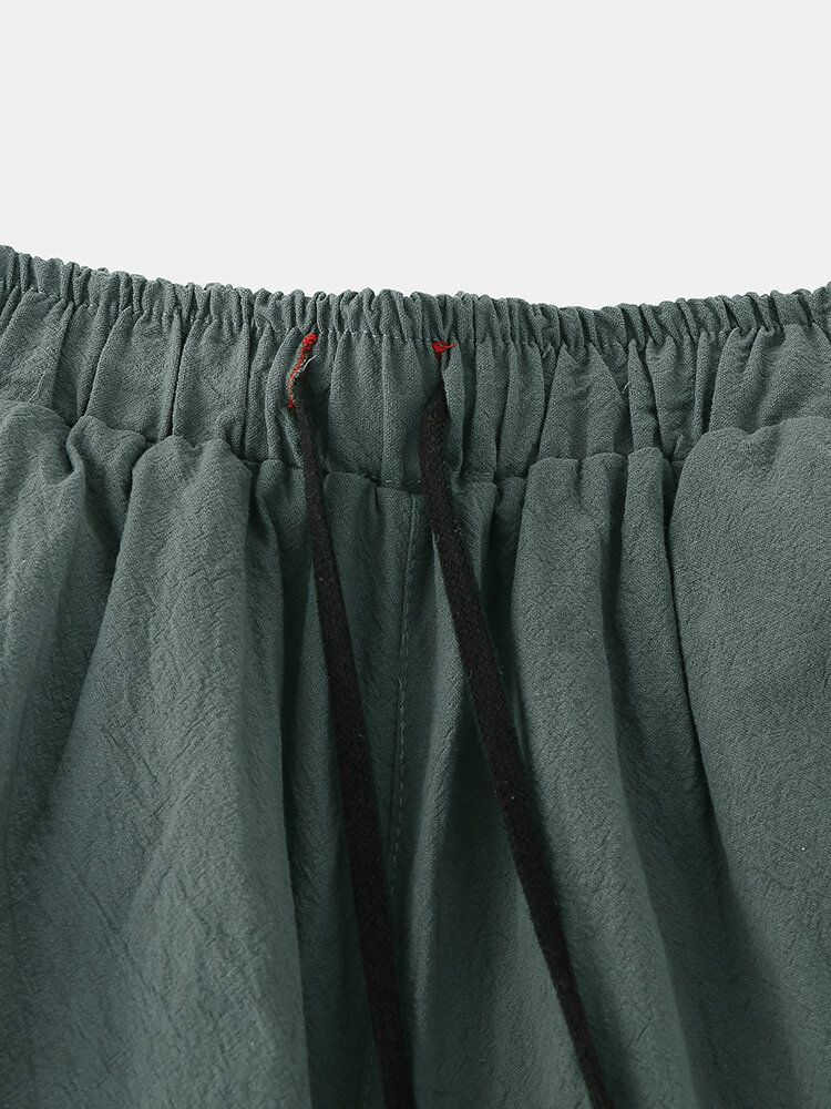 Pantalones De Harén De Cintura Suelta Con Cordón Suelto Informal Estilo Breve Para Hombre De Color Sólido