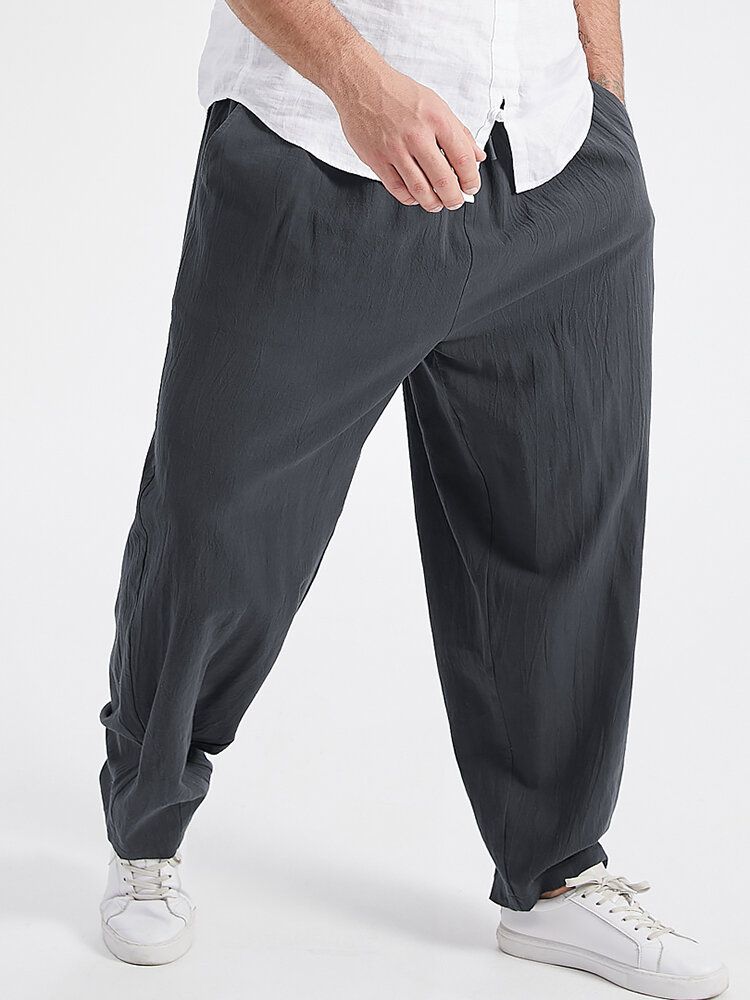 Pantalones Harén Con Cordón De Color Sólido Para Hombre De Talla Grande Con Bolsillo