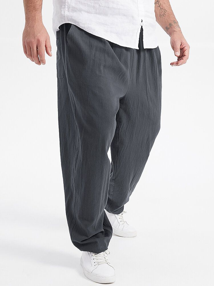 Pantalones Harén Con Cordón De Color Sólido Para Hombre De Talla Grande Con Bolsillo