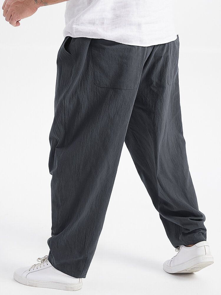 Pantalones Harén Con Cordón De Color Sólido Para Hombre De Talla Grande Con Bolsillo