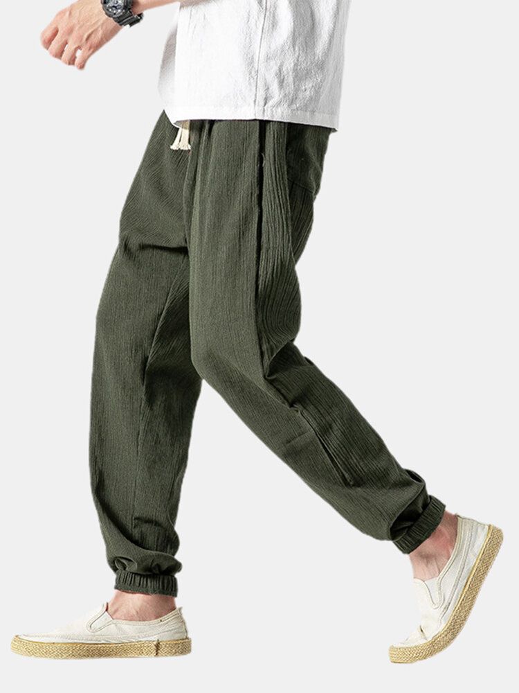 Pantalones De Harén Con Cordón Elástico Suelto Informal De Color Sólido Para Hombre