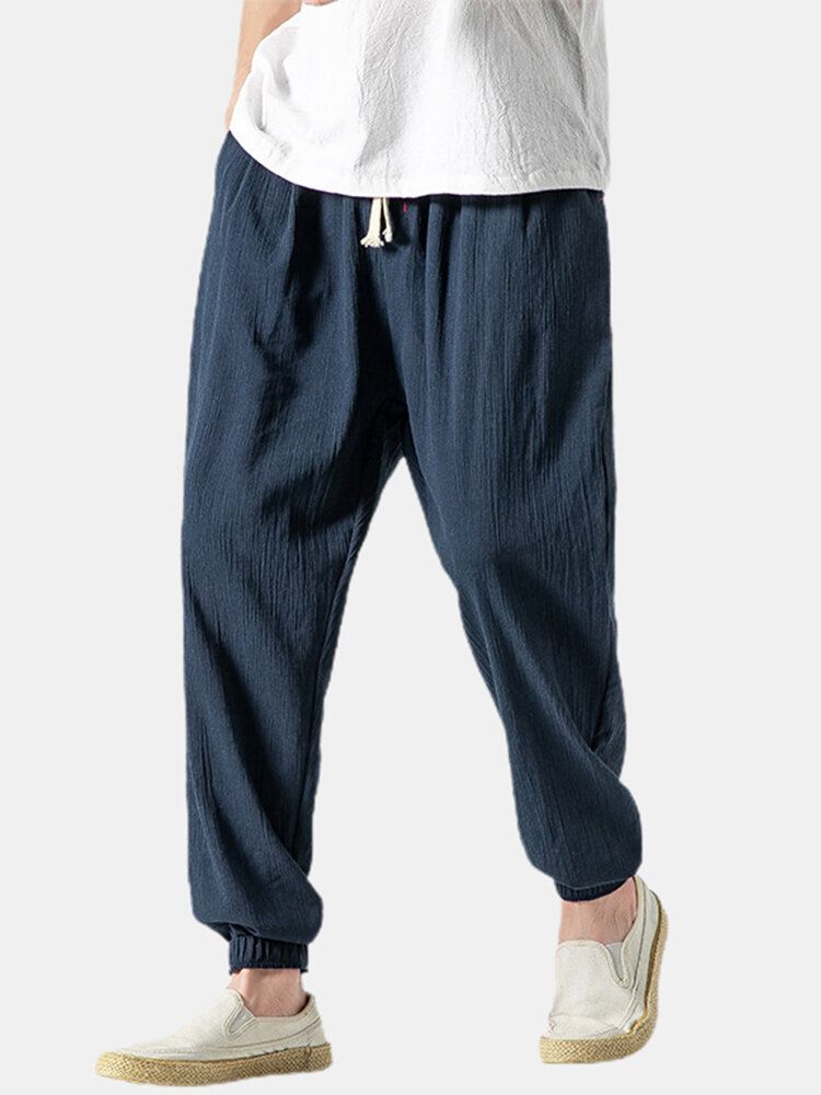 Pantalones De Harén Con Cordón Elástico Suelto Informal De Color Sólido Para Hombre