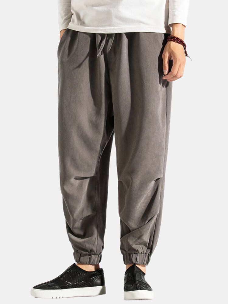 Pantalones De Harén Con Parte Inferior Elástica Plisada Informal De Color Sólido Para Hombre