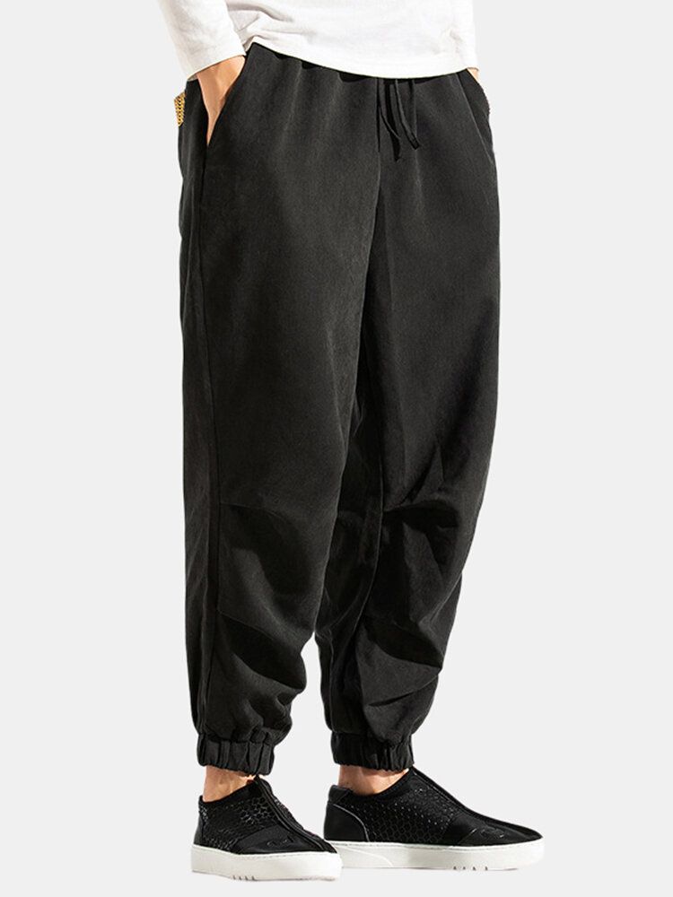 Pantalones De Harén Con Parte Inferior Elástica Plisada Informal De Color Sólido Para Hombre