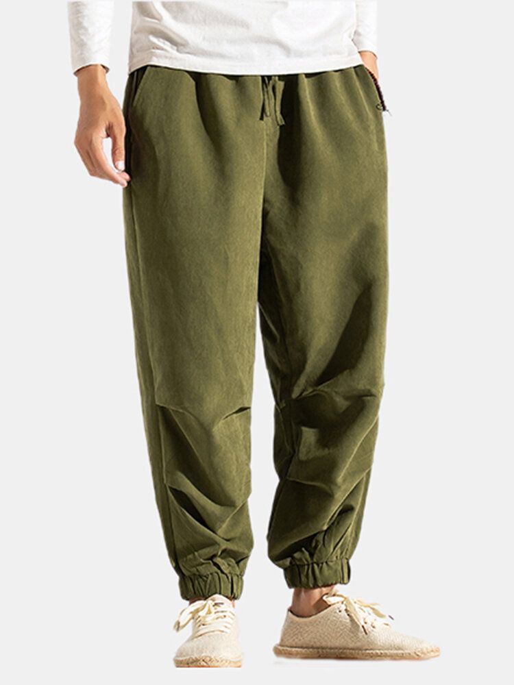 Pantalones De Harén Con Parte Inferior Elástica Plisada Informal De Color Sólido Para Hombre