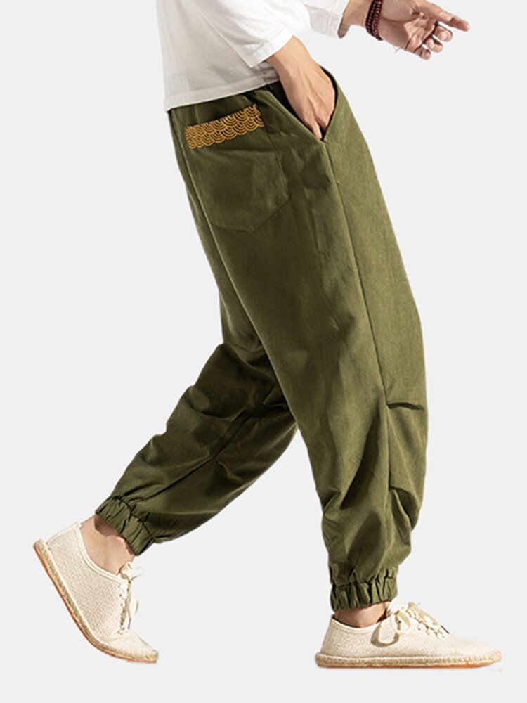 Pantalones De Harén Con Parte Inferior Elástica Plisada Informal De Color Sólido Para Hombre