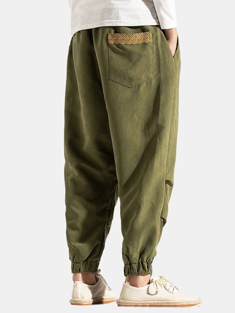 Pantalones De Harén Con Parte Inferior Elástica Plisada Informal De Color Sólido Para Hombre