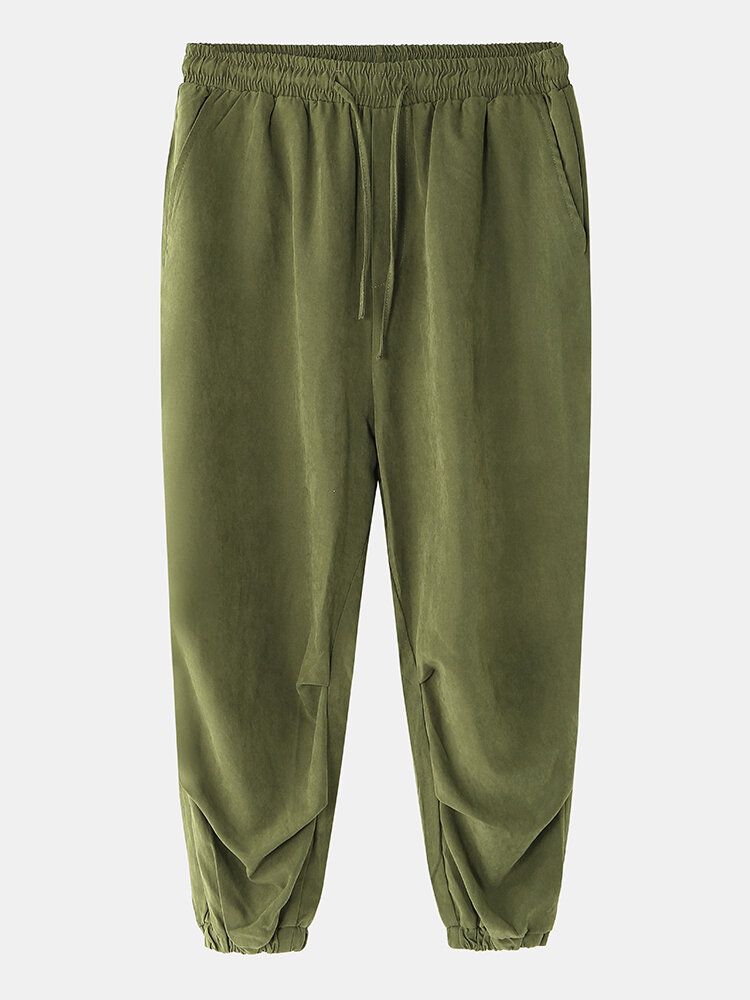 Pantalones De Harén Con Parte Inferior Elástica Plisada Informal De Color Sólido Para Hombre