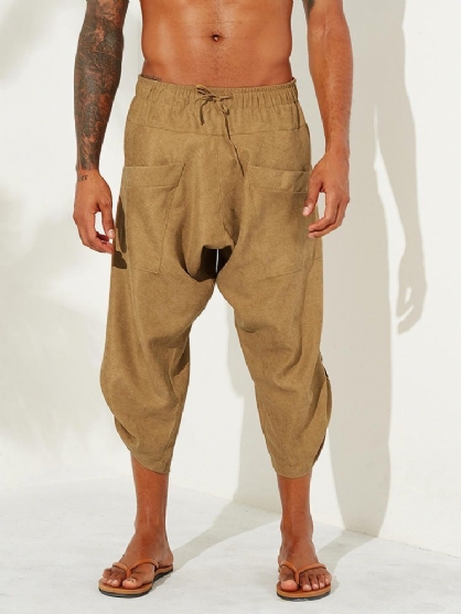 Pantalones Harén De Pana Casual De Color Sólido Vintage Para Hombre Hasta La Pantorrilla