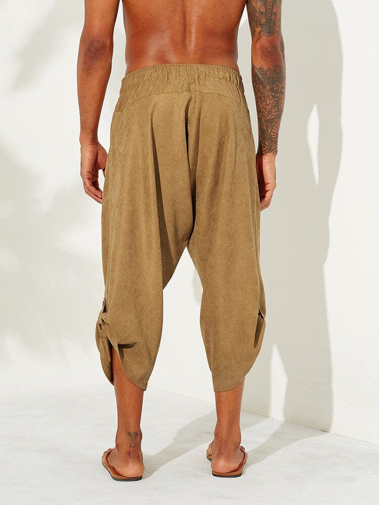 Pantalones Harén De Pana Casual De Color Sólido Vintage Para Hombre Hasta La Pantorrilla