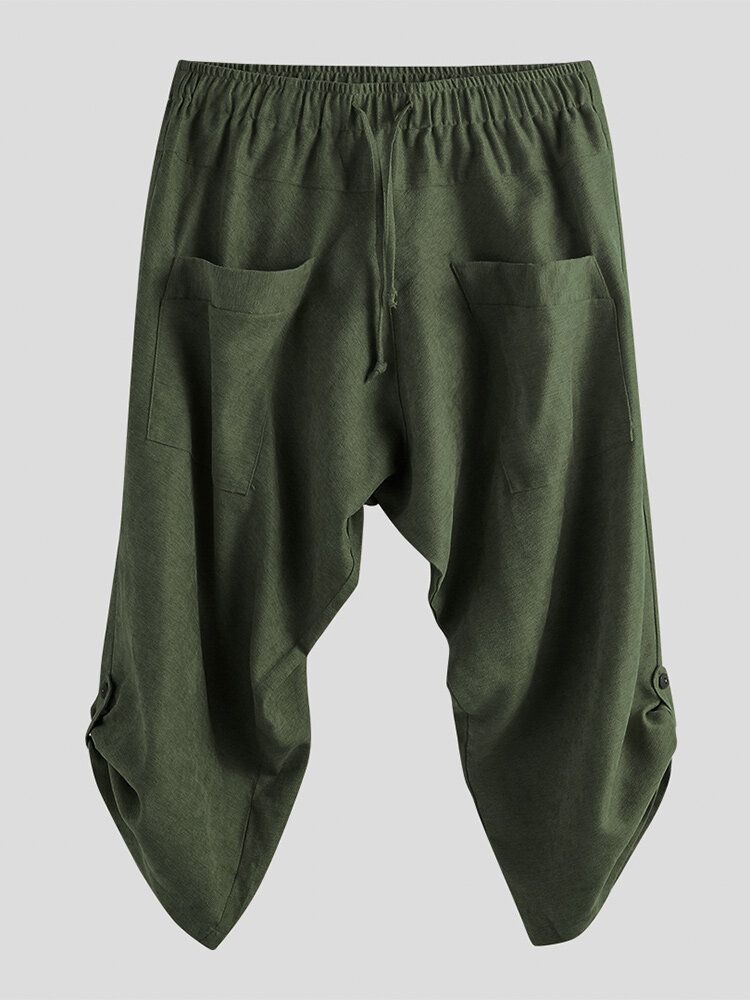 Pantalones Harén De Pana Casual De Color Sólido Vintage Para Hombre Hasta La Pantorrilla