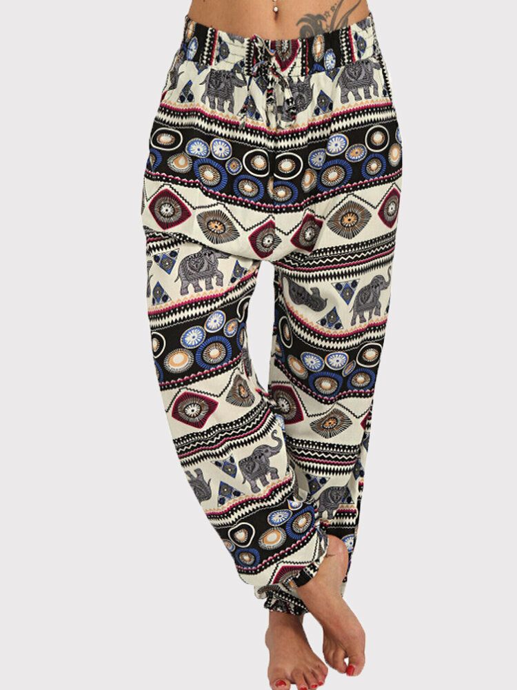 Pantalones De Harén Sueltos Con Cintura Elástica De Estilo Étnico Con Estampado De Elefante Informal Para Mujer