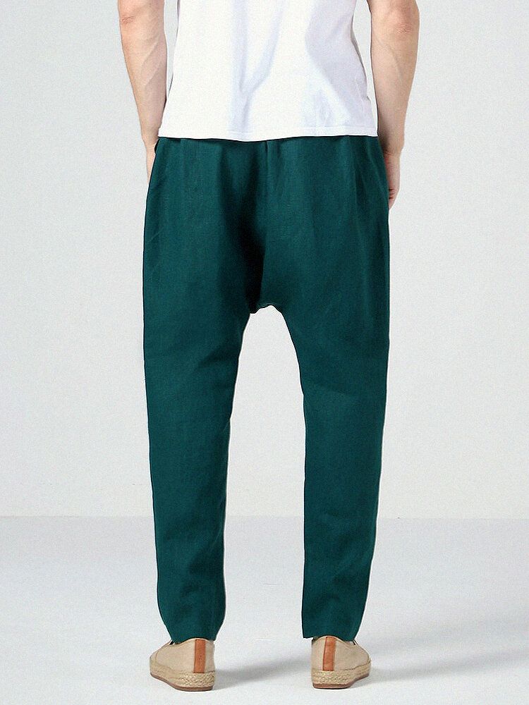 Pantalones Holgados Casuales Con Cordón De Color Sólido 100% Algodón Para Hombre