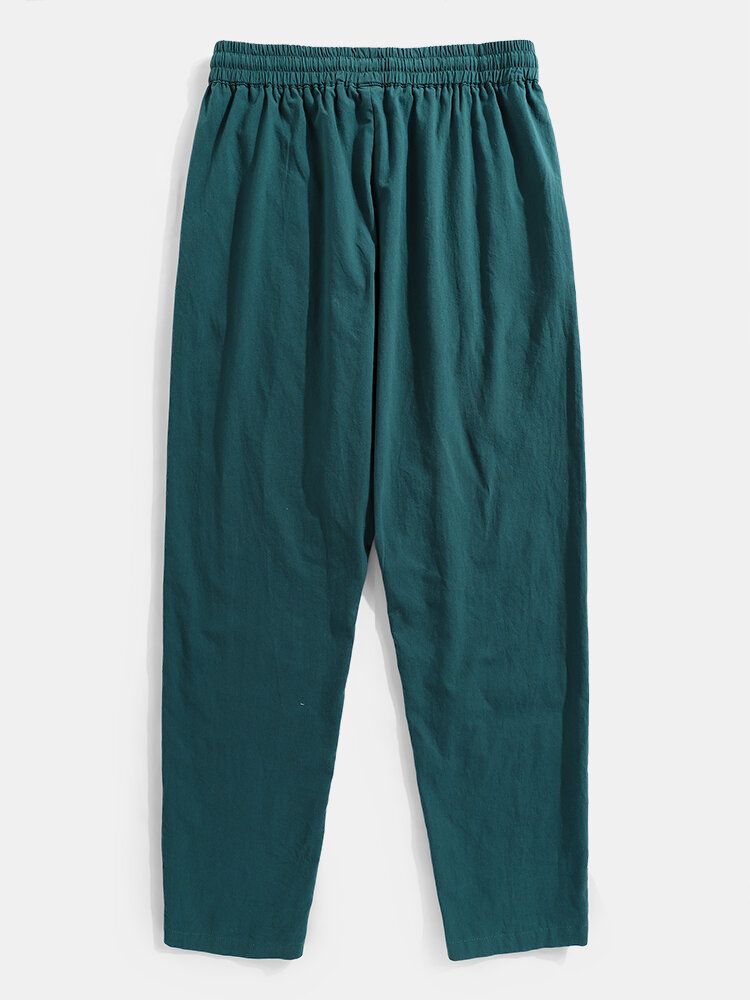 Pantalones Holgados Casuales Con Cordón De Color Sólido 100% Algodón Para Hombre