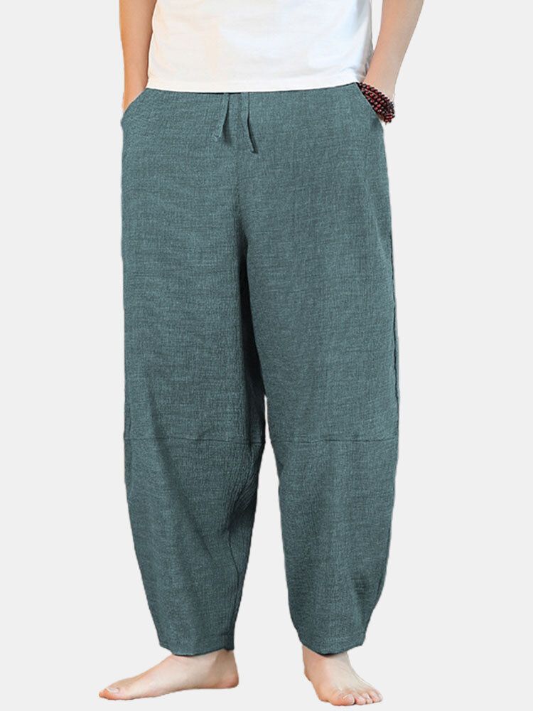 Pantalones Holgados Casuales Con Cordón De Color Sólido Para Hombre