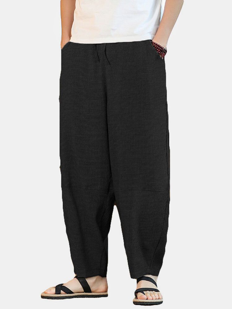 Pantalones Holgados Casuales Con Cordón De Color Sólido Para Hombre