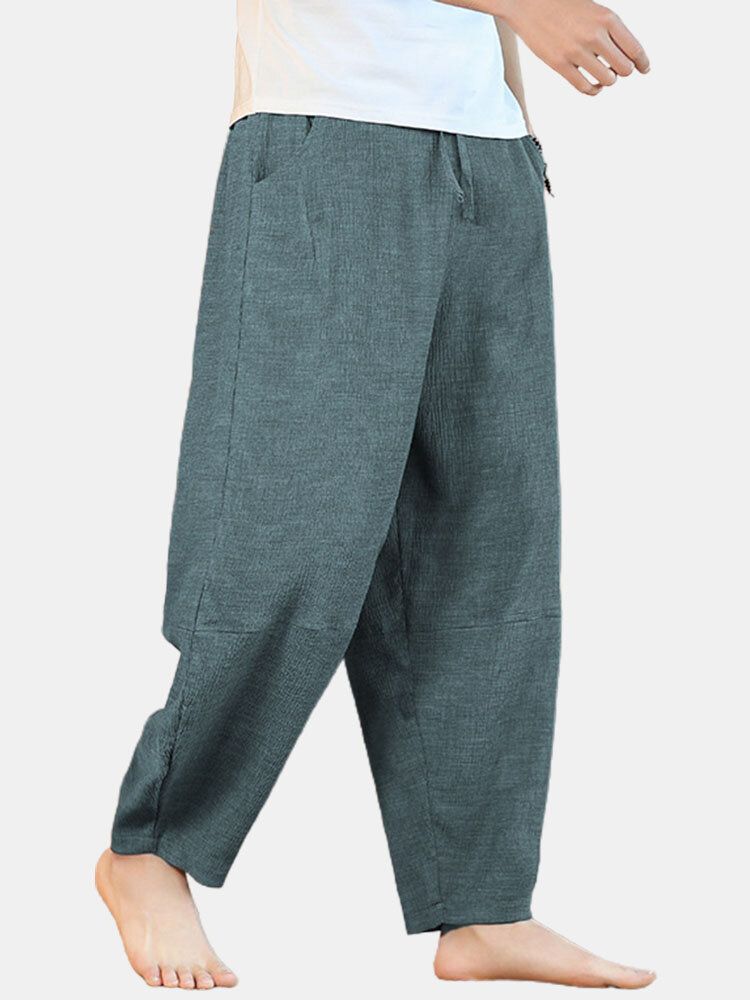 Pantalones Holgados Casuales Con Cordón De Color Sólido Para Hombre