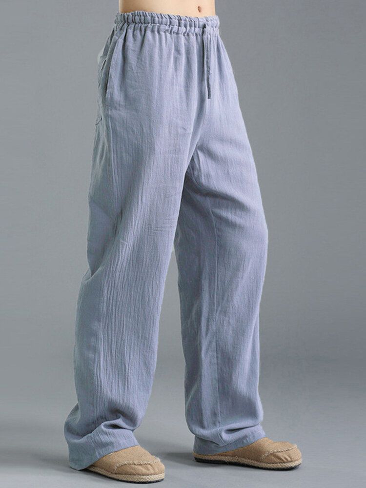 Pantalones Holgados De Estilo Chino Con Cordón De Color Sólido Holgados Informales Vintage Para Hombre