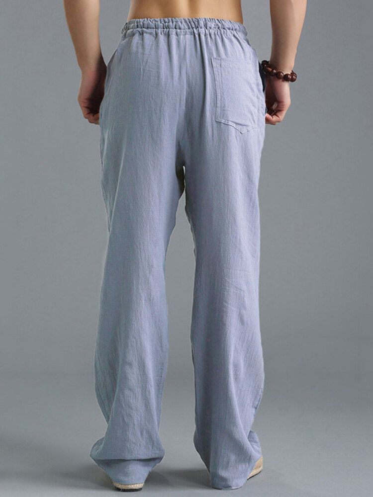 Pantalones Holgados De Estilo Chino Con Cordón De Color Sólido Holgados Informales Vintage Para Hombre