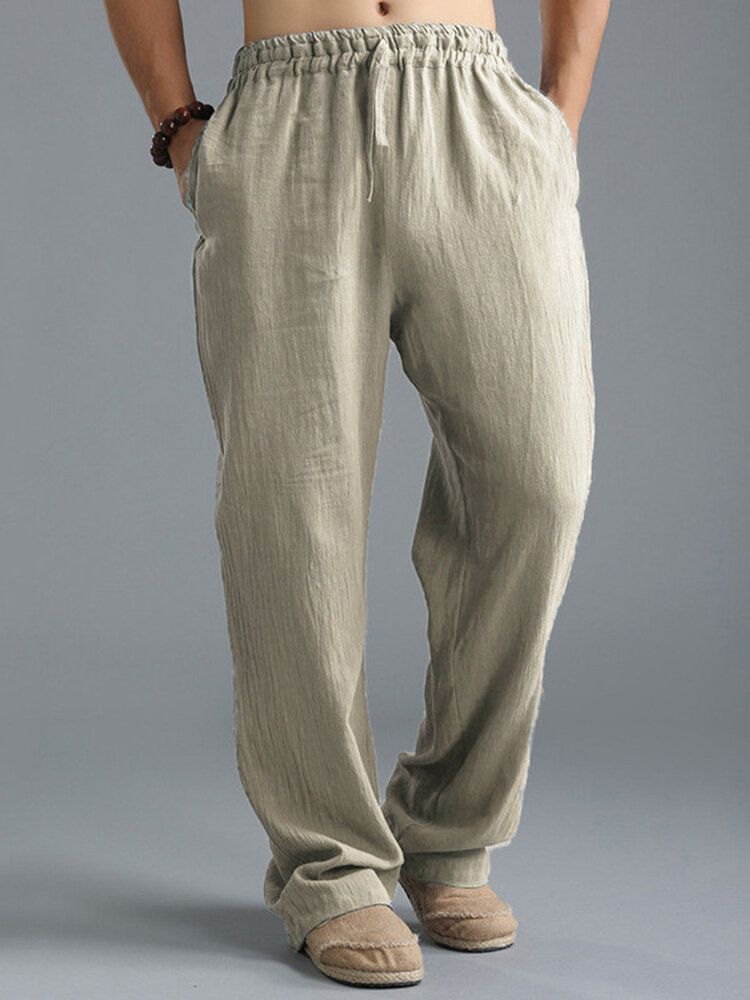 Pantalones Holgados De Estilo Chino Con Cordón De Color Sólido Holgados Informales Vintage Para Hombre