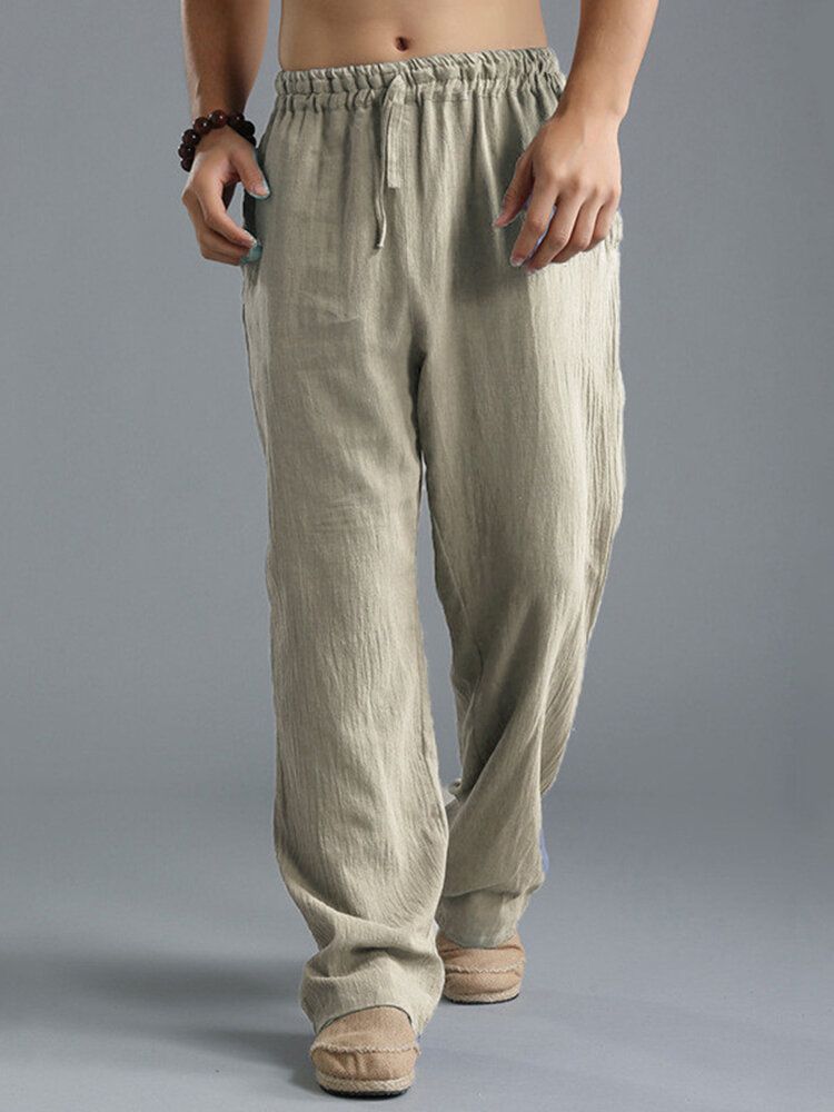 Pantalones Holgados De Estilo Chino Con Cordón De Color Sólido Holgados Informales Vintage Para Hombre