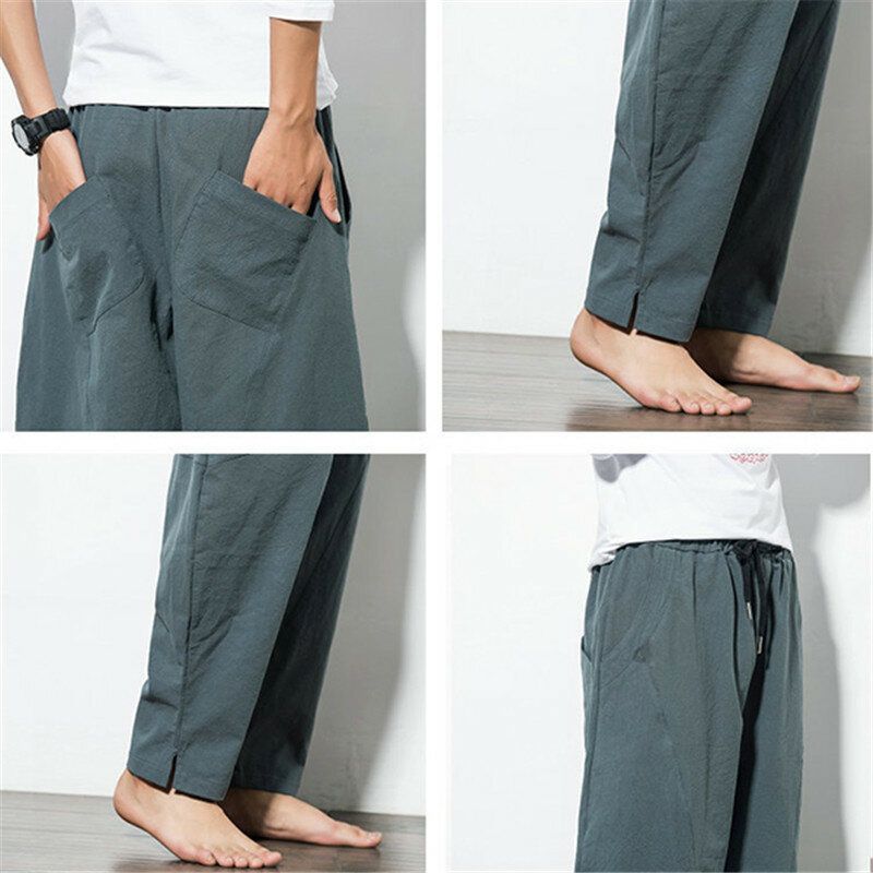 Pantalones Holgados De Pierna Ancha Para Hombre Pantalones De Harén De Algodón Transpirables Holgados Informales De Color Sólido