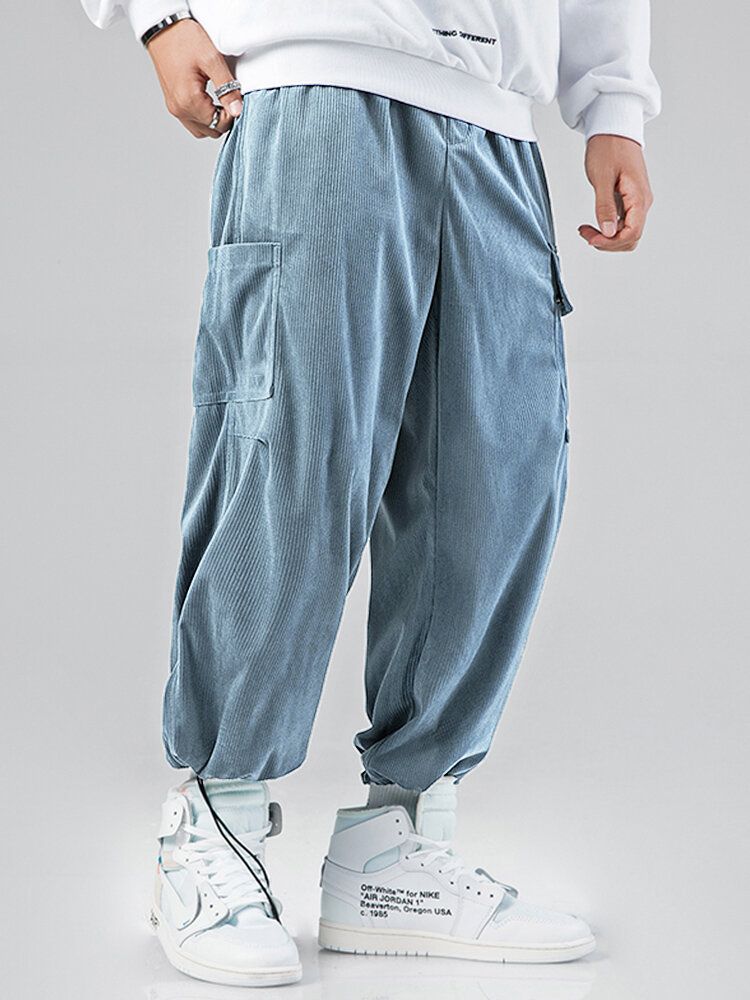 Pantalones Jogger Ajustables Sueltos Con Cordón Multibolsillos Para Hombre