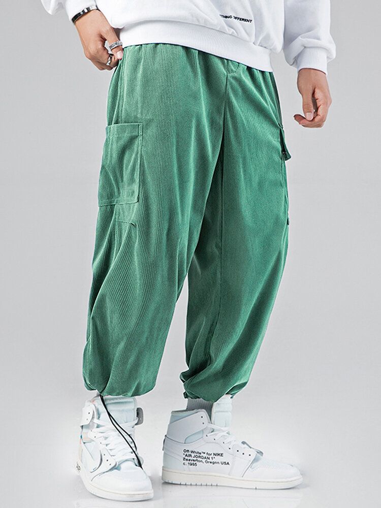 Pantalones Jogger Ajustables Sueltos Con Cordón Multibolsillos Para Hombre